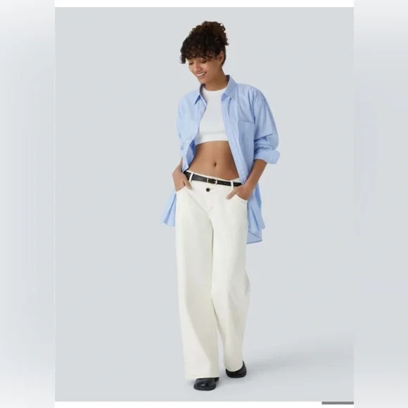 Halara Flex Asymmetric Low Rise Zipper Pockets Baggy White XL Petite - Picture 5 of 14